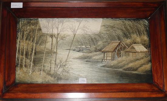 An embroidered Japanese scene 30 x 59cm